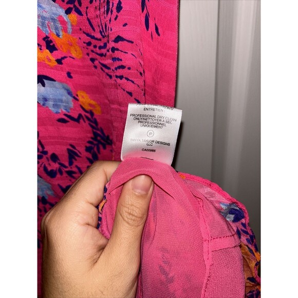 Tanya Taylor Kayla Falling Floral Pink Flower Ruffle Mini Dress Size 2 - Picture 8 of 10